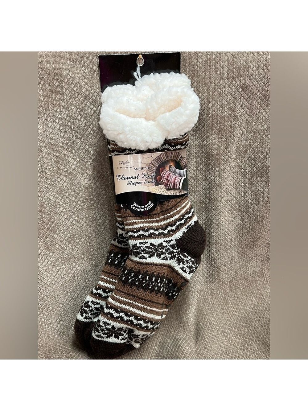 Fashion by Mirabeau Brown and Thermal Knit Slipper Socks OS NWT